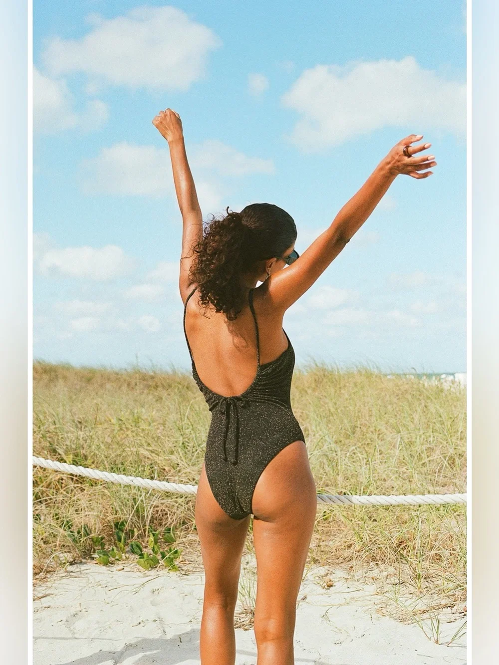 Andie Swim The Liku Metallic One-Piece Swimsuit Medium Adjustable Back
